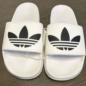Adidas White Slides with Black logo NWT
